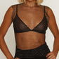Muse Lingerie Black Mesh Diamante Studded Mesh Top One Size