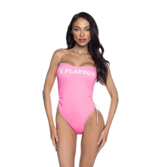 PlayBoy Pink 1 Pc Swimsuit with Ruched Side Ties & Removable Clear Straps Size XS/S/M/L