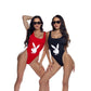 PlayBoy Red High-Leg 1 Pc Swimsuit with Bunny Head Logo Size S/M/L