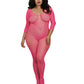 Dreamgirl Plus Size Fishnet Open Crotch Bodystocking Pink Size Queen