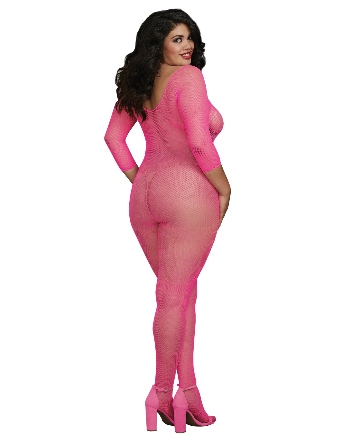 Dreamgirl Plus Size Fishnet Open Crotch Bodystocking Pink Size Queen
