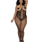 Dreamgirl Plus Size Open-Cup Bodystocking with Knitted Lace 'Teddy' Design Black Size Queen