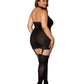Dreamgirl Plus Size Sheer Garter Bodystocking with Thigh High Black Size Queen