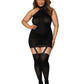 Dreamgirl Plus Size Sheer Garter Bodystocking with Thigh High Black Size Queen
