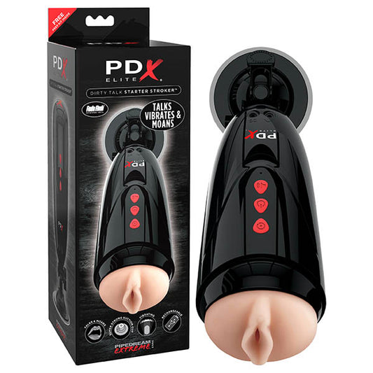 Pipedream PDX Elite Extreme Toyz Elite Dirty Talk Starter Stroker Masturbator with Suction Cup & Sound Effects