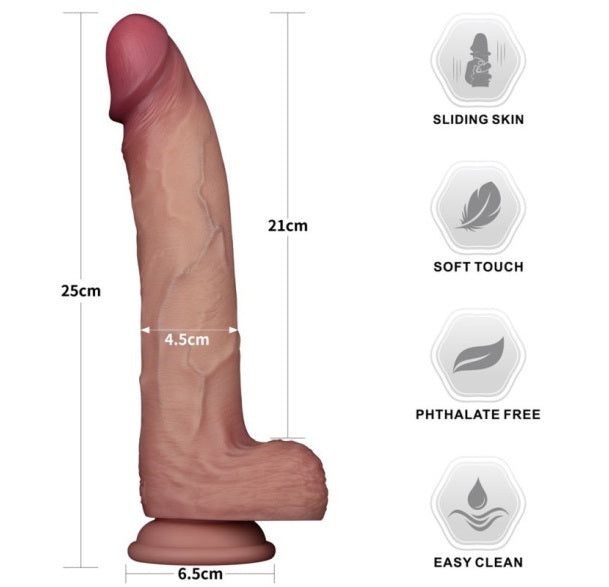 Lovetoy Sliding Skin Pro Dual Layer Silicone Dong Dildo 10"