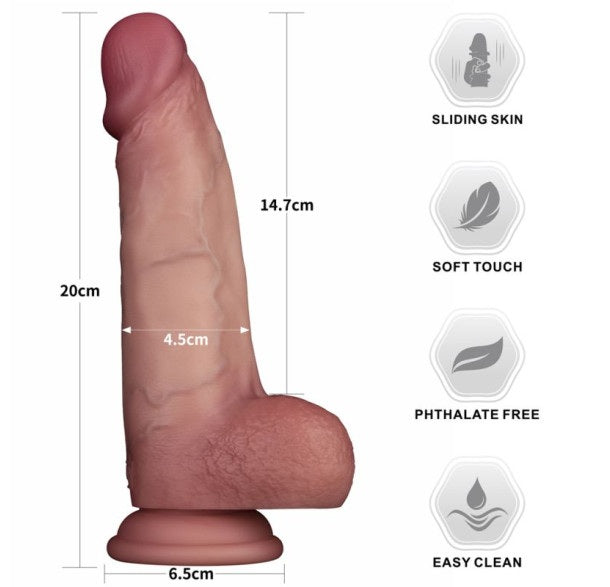 Lovetoy Sliding Skin Pro Dual Layer Silicone Dong Dildo 8"