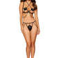 Dreamgirl Open Cup Bralette and Open Crotch Thong Set with 3D Flower Appliquest and Crystal Beaded Trim Black Size OS