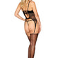 Dreamgirl Stretch Faux-Leather and Sheer Lace Garte Slip and G-string Set Black Size OS