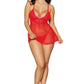 Dreamgirl Lace and Mesh Babdoll and G-string Set Lipstick Red Size OS