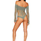 Dreamgirl Seamless Long Sleeve Teddy with Removeable Gold Halter Chain Sage Size OS