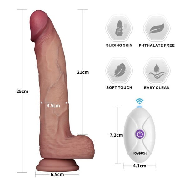 Lovetoy Vibrating Sliding Skin Pro II Silicone Dong Dildo 10" Remote