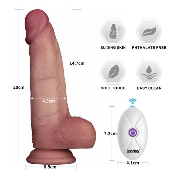 Lovetoy Vibrating Sliding Skin Pro II Silicone Dong Dildo 8" Remote