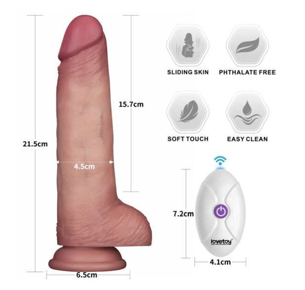 Lovetoy Vibrating Sliding Skin Pro II Silicone Dong Dildo 8.5" Remote