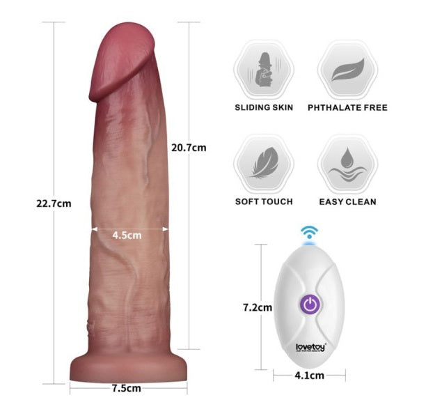 Lovetoy Vibrating Sliding Skin Pro II Silicone Dong Dildo 9" Remote