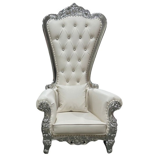 Domina Throne Chair Silver Frame Cream Cushion