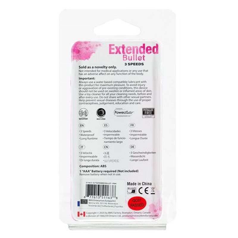 PowerBullet Extended 9cm 3 Speed Bullet Vibrator Pink