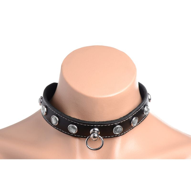 Master Series Bling Vixen Leather Choker w/ Clear Rhinestones