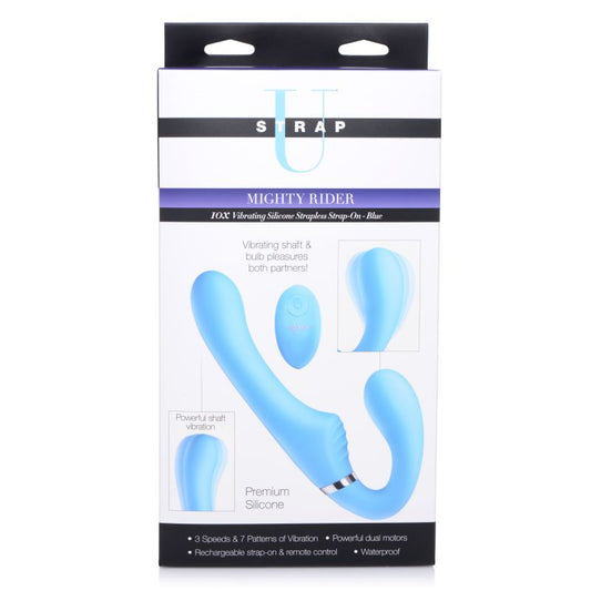 Strap U Mighty Rider 10X Strapless Strap-On Blue w Remote