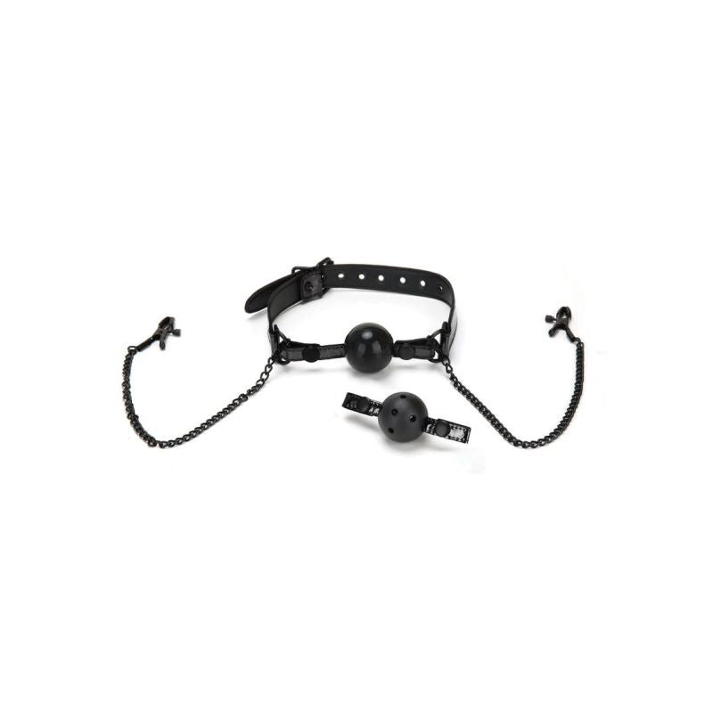 Whipsmart Diamond Ball Gag w Nipple Clips Black
