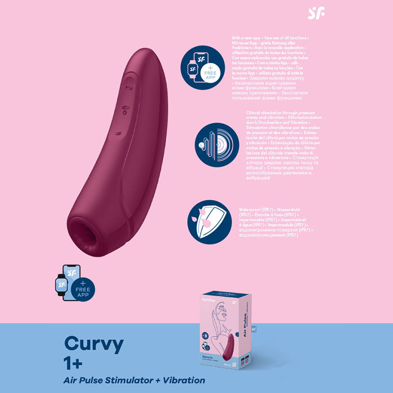 Satisfyer Curvy 1+ Mobile App USB Clitoral Stimulator & Vibration Rose Red